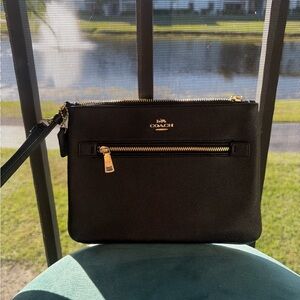 NWOT Coach Black XL Wristlet with Gold Accents